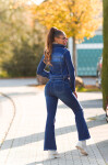 Sexy tmavý denim použitý vzhled flarred Jeans denimblue