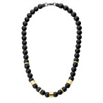 Pánský korálkový náhrdelník Joaquin Gold - 10 mm černý Onyx, Černá 47 cm
