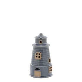 Chic Antique Svítící dekorace LED Lighthouse Ocean, modrá barva, keramika