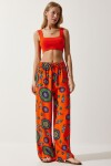 Happiness İstanbul Women's Orange Purple Patterned Flowing Viscose Palazzo Trousers