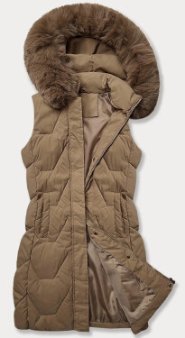 Tmavě béžová dámská vesta s kapucí olemovanou kožešinou J Style (16M9172-84) odstíny béžové M (38)