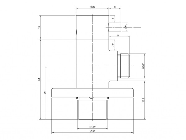 SAPHO - MINIMAL rohový ventil s rozetou, 1/2"x 3/8" pro teplou vodu, nerez mat MI058T