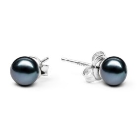 Náušnice s černou 5.5-6 mm říční perlou Chloe III, stříbro 925/1000, Černá