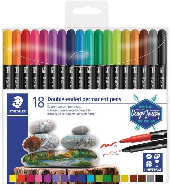 Staedtler Staedtler, 3187 TB18, Twin tip, permanentní popisovače, oboustranné, 18 ks