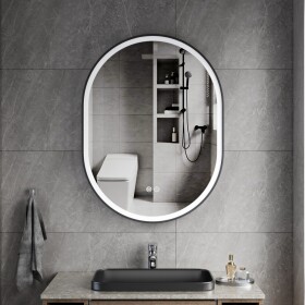 Erga Gwen, oválné LED zrcadlo 60x80cm v černém kovovém rámu, 3 barvy světla, přední osvětlení, vyhřívací podložka proti zapaření, ERG-V01-GWEN-6… ERG-V01-GWEN-6080-BK