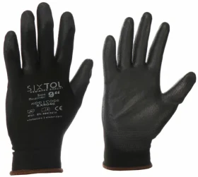 SIXTOL GLOVE PE-PU 9 černé / Rukavice pracovní z polyesteru polomáčené v polyuretanu / velikost 9 (SX5046)