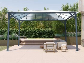 GEOMAT Zahradní altán (antracit) LanitPlast 43, rozměry: š. × d. 3,97 × 2,97 m + PC 6 mm (bronz)