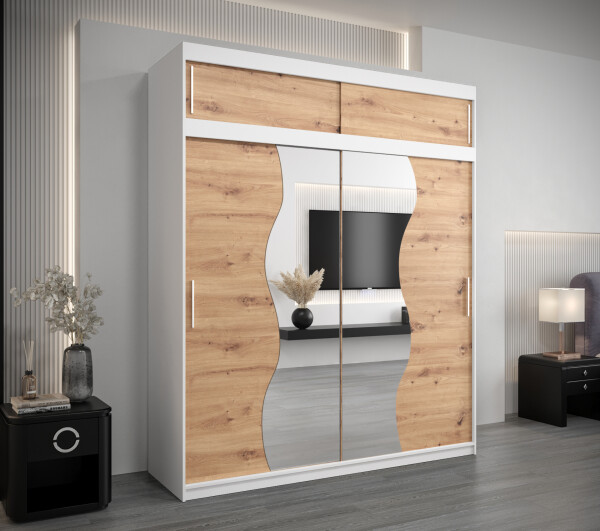 Šatní skříň Abi Mr s nástavcem Dveře: Dub artisan, Rozměr: 200 cm, Korpus: Bílá