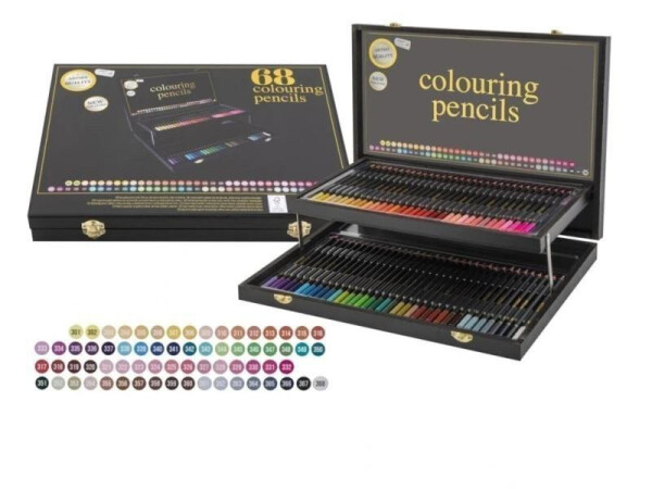 Barevné pastelky v dřevěném boxu 68 ks