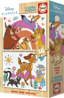 EDUCA Dřevěné puzzle Lví král a Bambi