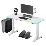 ULTRADESK IRON bílá / Herní stůl / 132.5 x 60.5 x 71 - 81 cm / nastavitelná výška / LED osvětlení (UDESK-IR-WKA)