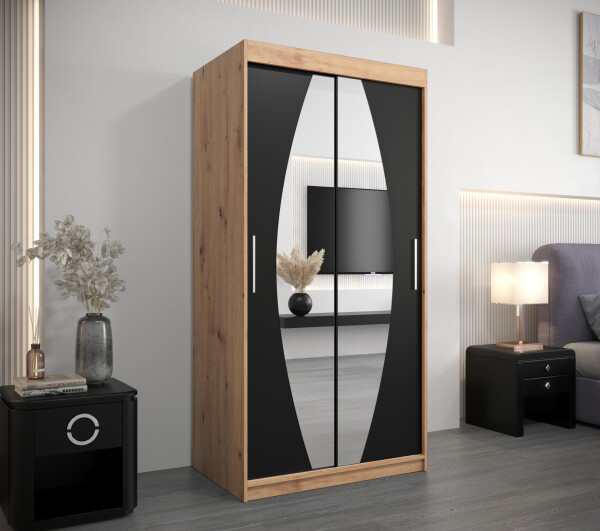 Šatní skříň Abi E0 Barva korpusu: Dub artisan, Rozměry: 100 cm, Dveře: Černá