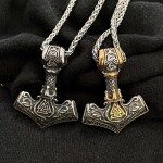 Pánský náhrdelník Thórovo kladivo - MJOLNIR, oboustranný přívěsek, 60 cm Vintage