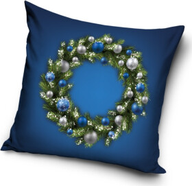Povlak na polštářek Vánoční Věnec Modrý