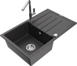 MEXEN - Bruno granitový dřez 1 s odkapávačem včetně baterie Flora, černá kropenatá 6513-76-670401-00