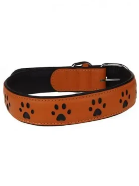 AnimALL Obojek kožený s motivem oranžový+tlapky 70 cm/40 mm (113412)
