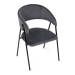 Židle jidelní, šedá látka, černá kovová noha