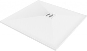 MEXEN/S - Stone+ čtvercová sprchová vanička 80 x 80, bílá, mřížka bílá 44108080-W