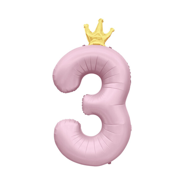 Balónek fóliový 82 cm světle růžový s korunkou číslo 3 - Albi