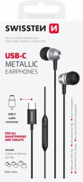 SWISSTEN Earbuds černá / Sluchátka s mikrofonem / USB-C (51109100)