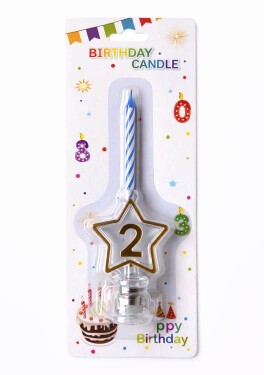 Dortisimo Svíčka modrá s LED zlatým podstavcem ve tvaru hvězdy číslo 2