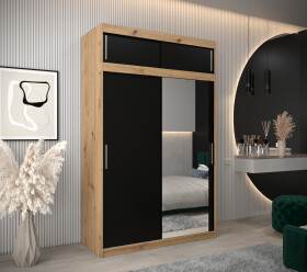 Šatní skříň Abi T2 s nástavcem Barva korpusu: Dub artisan, Rozměry: 150 cm, Dveře: Černá