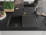 MEXEN/S - Bruno granitový dřez 1 s odkapávačem včetně baterie Flora, černá/zlatá metalik 6513-75-670401-57-B