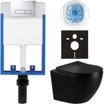 CERANO - Kompletní WC set Profi/Cesso - černá lesklá - WC tlačítko Slim/Chrom - pro zazdění - 49x36 CER-8050BD50