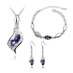 Souprava náhrdelníku, náušnic a náramku Andělské slzy fialové krystaly, Fialová 40 cm + 5 cm (prodloužení)