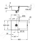 GROHE - Dřezy Kompozitní dřez K500 s automatickým odtokem, 860x500 mm, granitová černá 31644AP0