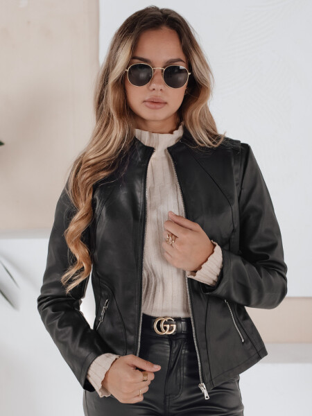 Dámská kožená bunda černá FashionStreet TY5201 L