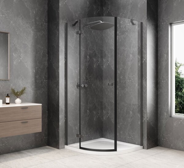 POLYSAN - GLOBE GUN METAL čtvrtkruhový sprchový kout 900x900, čiré sklo, levé GB2690LGM