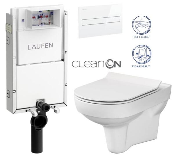 LAUFEN Podomít. systém LIS TW1 SET s bílým tlačítkem + WC CERSANIT CITY NEW CLEANON + WC SEDÁTKO SLIM H8946630000001BI CI2