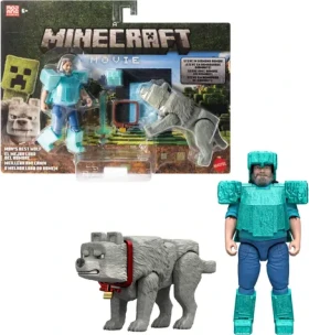 MATTEL Minecraft filmové figurky Steve a vlk JFR71