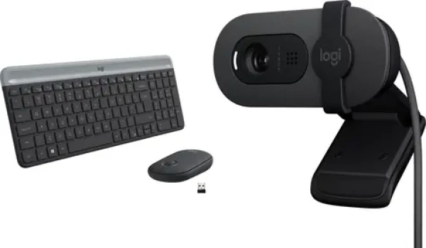 Logitech MK470 Slim US + Brio 100 / Bezdrátová sada klávesnice, myši a webkamery / USB