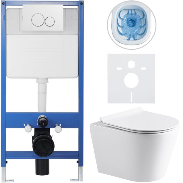 CERANO - Kompletní WC set Profi/Carlito - bílá lesklá - WC tlačítko Duo/Bílá - předstěnová instalace - 48,5x36,5 CER-8050BD84297
