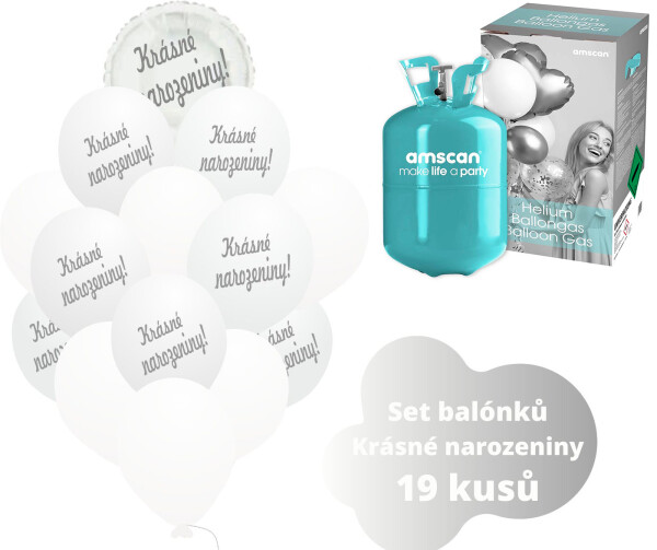 Helium set - bílé balónky KRÁSNÉ NAROZENINY - Balonky.cz Helium set - bílé balónky KRÁSNÉ NAROZENINY - Balonky.cz