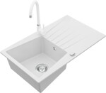 MEXEN/S - Cesar granitový dřez 1 s odkapávačem včetně baterie Telma, bílá 6514-20-670200-20