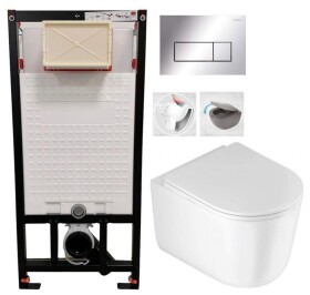 DEANTE Podomítkový rám, pro závěsné WC mísy + SLIM tlačítko chrom + WC DEANTE Jasmin se sedátkem RIMLESS /VÍROVÉ SPLACH/ CST_WC01 051P JA1