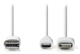 Nedis 2v1 kabel Micro USB + Lightning bílá / Datový kabel / USB-A - Micro USB + Lightning adaptér / 1 m (CCGP39400WT10)