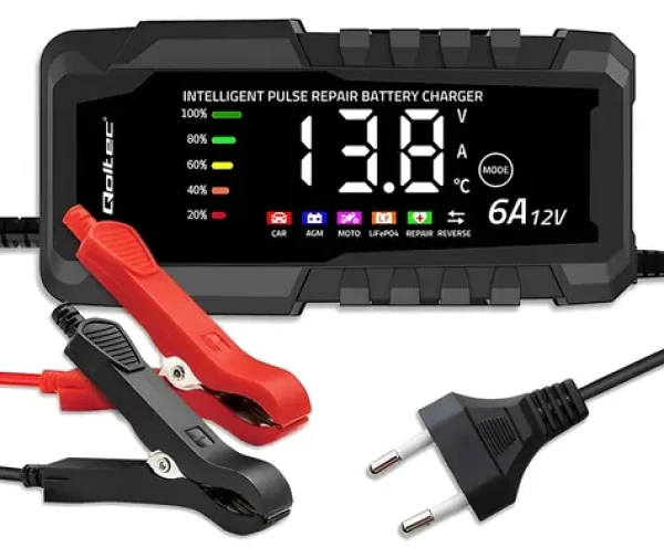 Mikroprocesorová nabíječka autobaterie 12V 6A / Nabíječka / Regenerace AGM, GEL, LiFePO4 / LCD displej (52494)