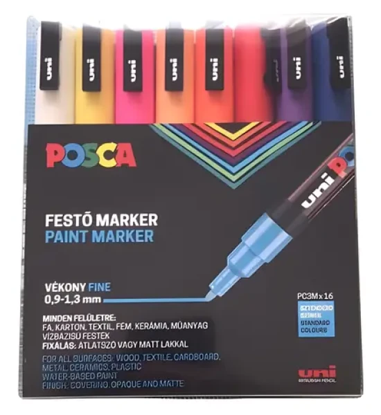 POSCA PC-3M / Akrylový popisovač / sada 16 barev / hrot 0,9-1,3 mm (2UPC3M16DB)