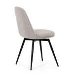 Židle jídelní, krémová látka, 360° otočný mechanismus, černý matný lak, kovové nohy