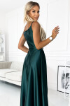 299-9 CHIARA elegantní maxi dlouhé saténové šaty bez ramínek - BOTTLE GREEN XL