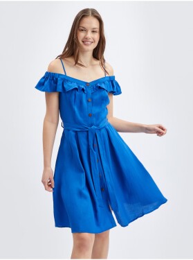 Orsay Modré dámské šaty příměsí lnu dámské