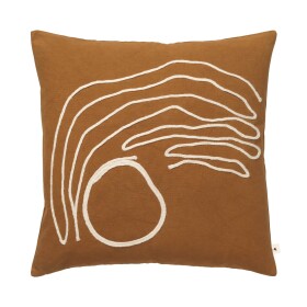 Ferm Living Povlak na polštář s výšivkou Aged Gold 50 x 50 cm, hnědá barva, textil