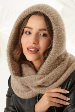 Dámská komínová šála s kapucí 48-495 béžová - AJS UNI