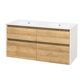 MEREO - Opto, koupelnová skříňka s keramickým umyvadlem 121 cm, bílá/dub Riviera CN933