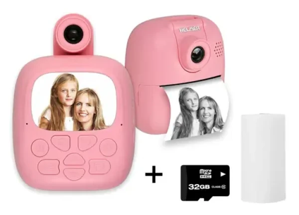 HELMER TP02 růžová / Mini termotiskárna s fotoaparátem / 2,0" IPS displej / 1200mAh / USB-C / Android/iOS (hlmtp02p)