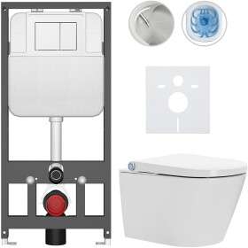 CERANO Závěsné WC s bidetem Basic/Cronus Standard - bílá lesklá - WC tlačítko Maxio/Bílá - závěsné - předstěnová instalace - 59,3x38,4 cm